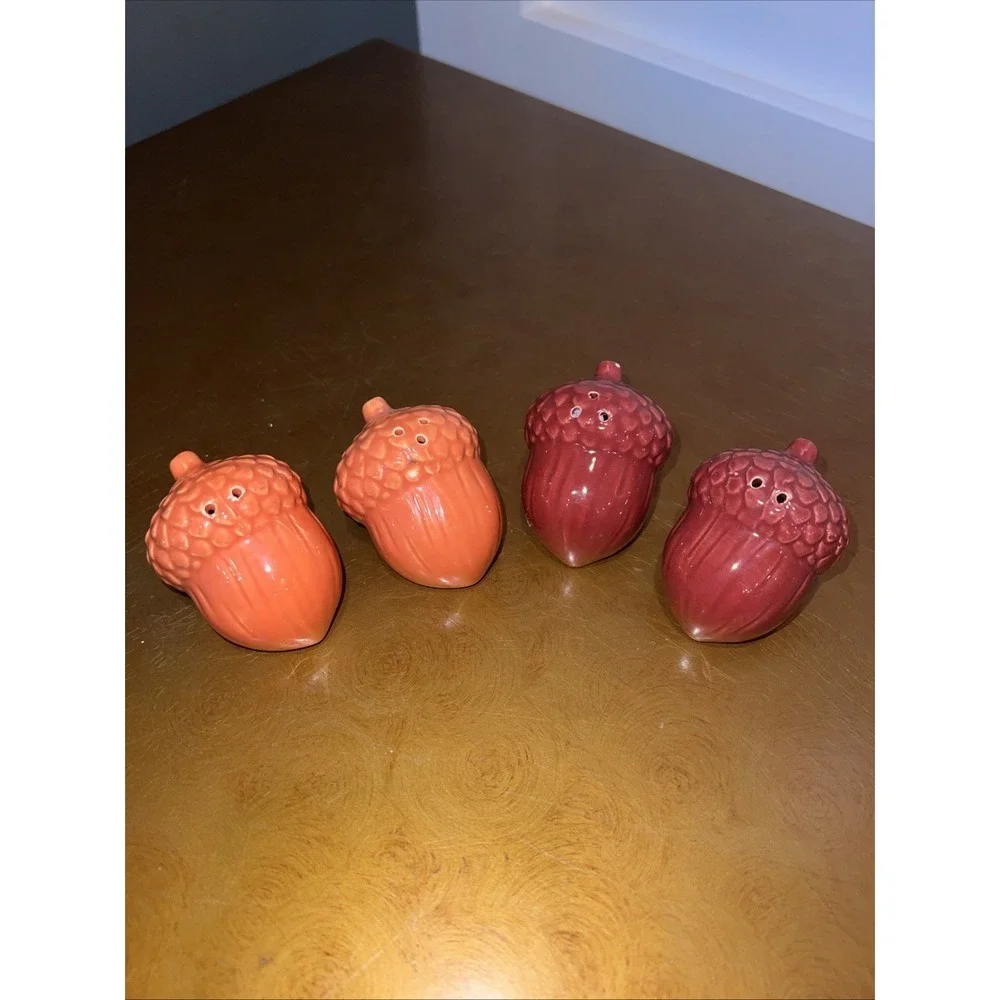 Acorn Salt & Pepper Shakers Set Of 4 Orange & Brown Thanksgiving‎